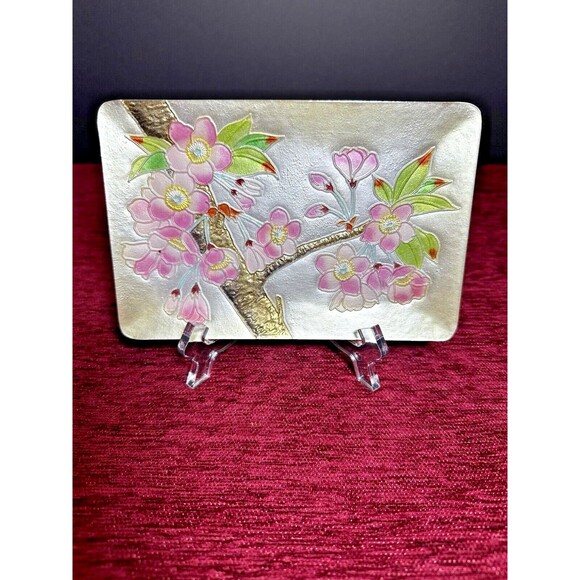 Vintage Japanese Ando Cloisonné Enamel Small Tray, Cherry Blossom on Tree Design - Picture 1 of 14